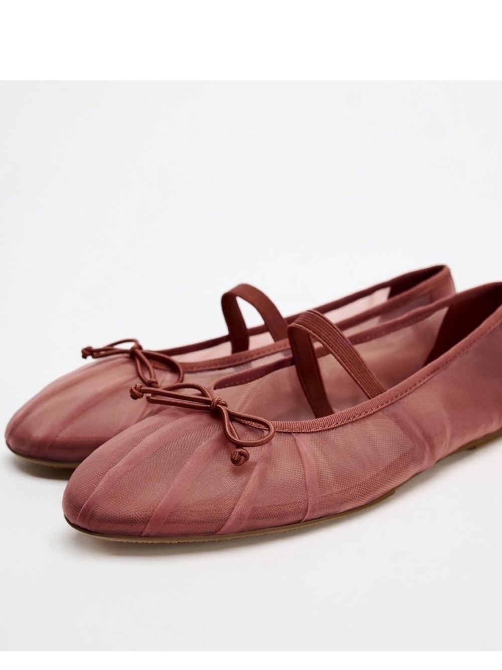 Zara Salmon Mesh Bow Ballet Flats